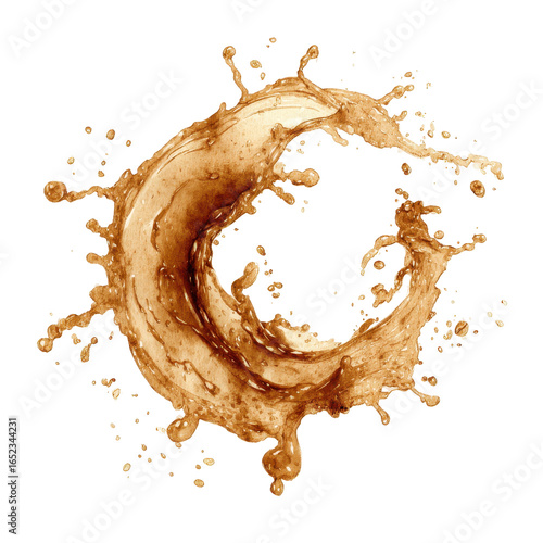 Dynamic splash of liquid creating a circular form with rich brown tones and vibrant movement