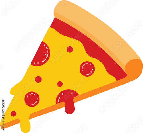 A single slice of pepperoni pizza with melted cheese dripping, illustrated in a simple cartoon style on a white background vector EPS file download