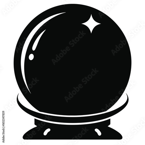 Black Silhouette of a Crystal Ball on a Stand on White Background fortune telling