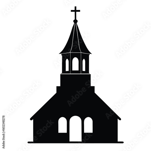 Silhouette of a Classic Church Building with a Steeple and Cross architecture religious