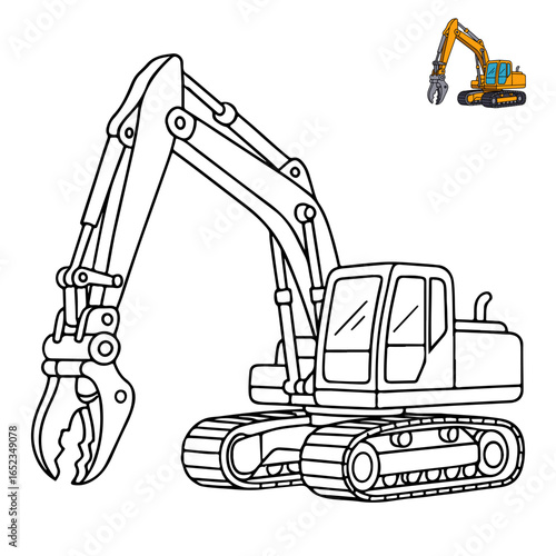 Excavator with Demolition Claw Construction Vehicles Coloring Pages