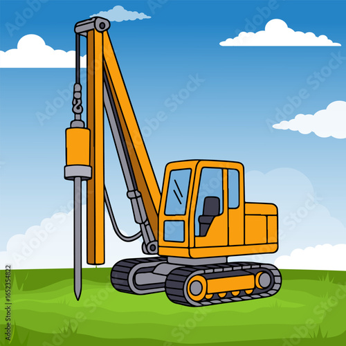 Pile Driver Construction Machinery Construction Heavy Equipment Cartoon