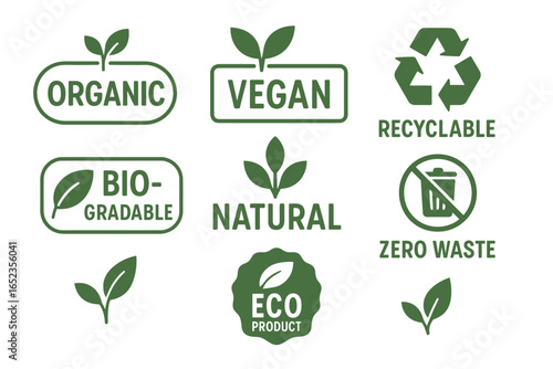 Eco-Friendly Label Vector Set – Organic, Vegan and Sustainable Badges