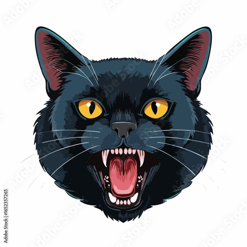 A screaming angry black cat. Retro vector illustration for poster design.