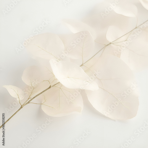Three Ivory-Colored Leaves Arranged on White Background