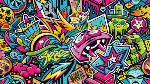 Colorfu graffiti art vector illustration, urban street murals and tags for street art enthusiasts