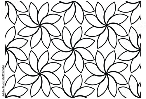 Geometric floral pattern with swirling petals in a repeating tessellation design