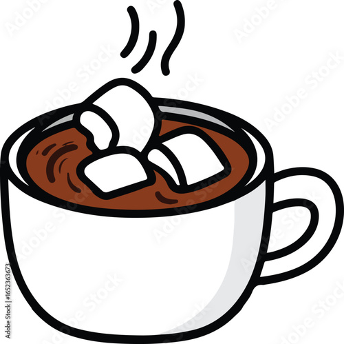 Cartoon Style Hot Chocolate in a White Mug with Marshmallows and Steam cocoa drink vector EPS file download