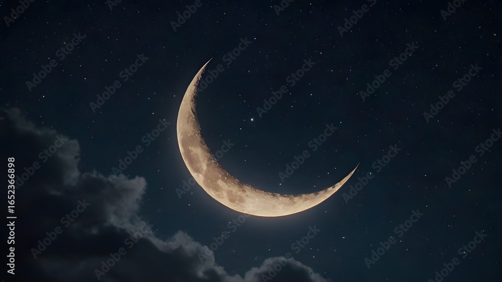 Fototapeta premium Ultra realistic astrophotography of smiling crescent moon