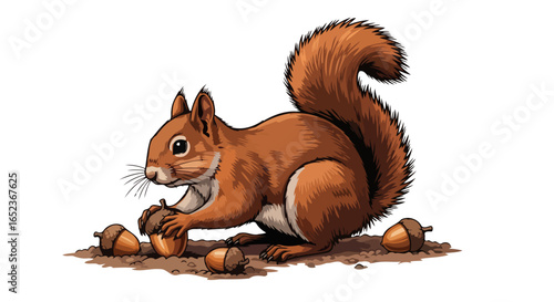 adorable squirrel with acorns transparent background vector illustration