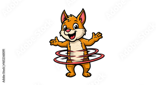 cheerful squirrel hula hooping transparent background vector illustration