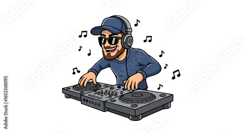 cool dj with headphones transparent background vector illustration