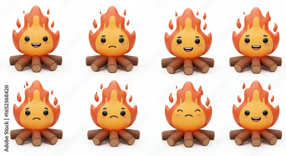 Obraz premium Cartoon fire illustrations with emotions