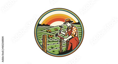 hardworking farmer repairing fence transparent background illustration