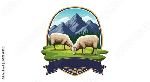 idyllic sheep grazing transparent background vector illustration for design