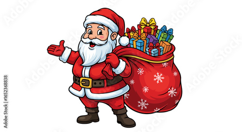 jolly santa claus with gifts transparent background vector illustration
