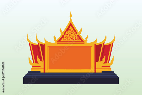 Ornate golden Khmer pavilion with red accents atop a dark base