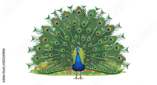 majestic peacock vibrant transparent background vector illustration
