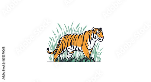 majestic tiger in grass transparent background vector illustration