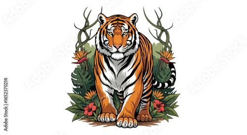 majestic tiger tropical paradise transparent background vector illustration