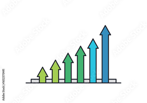 A visual representation of business growth and progress depicted by a series of upward-pointing arrows of increasing height.