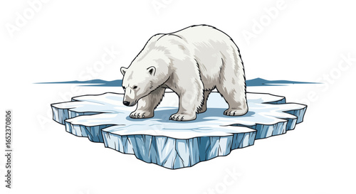 polar bear on melting ice floe transparent background vector illustration