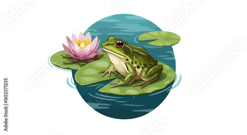 serene frog on lily pad transparent background vector illustration