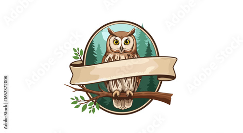 wise owl badge transparent background vector illustration with customizable banner