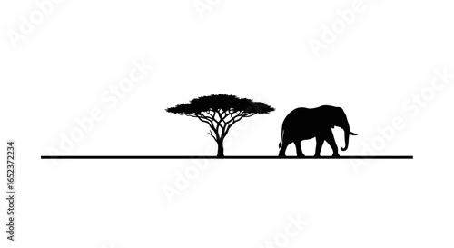 african elephant and acacia tree transparent vector silhouette