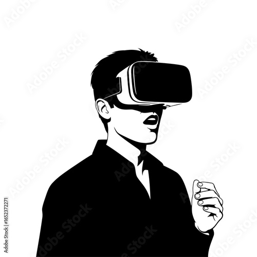 astonished man in vr headset transparent background vector illustration