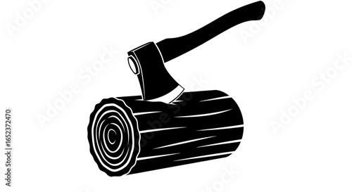 axe in log striking silhouette transparent background vector