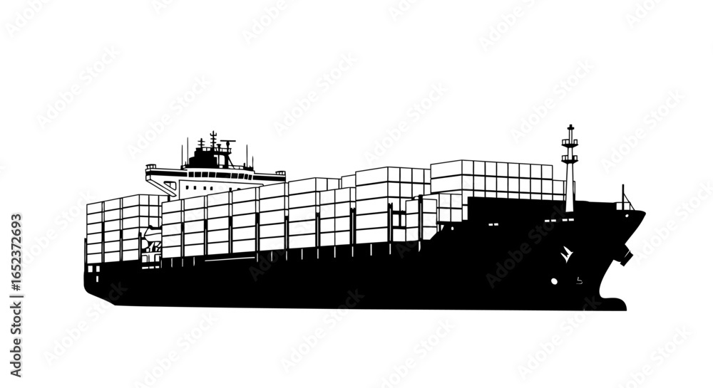 Obraz premium cargo ship silhouette transparent background vector illustration for design projects