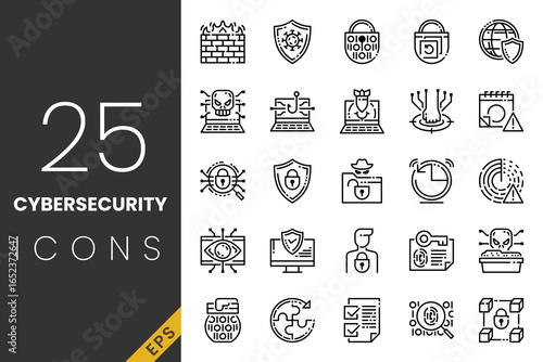 Modern cybersecurity line icons, perfect for data protection, privacy, and technology projects.