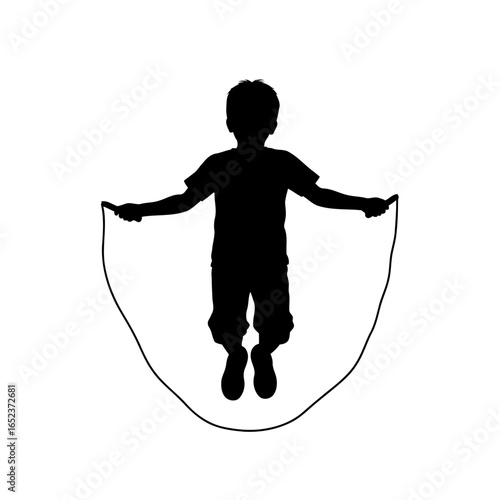 boy jumping rope silhouette transparent background vector illustration