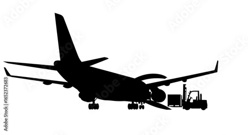cargo plane loading forklift and jet transparent background illustration