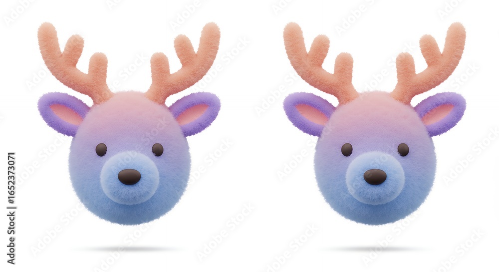 Fototapeta premium Two cute cartoon deer heads gradient colors