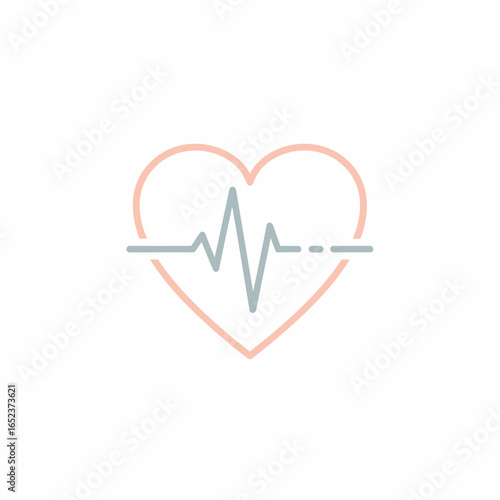 A minimalist graphic of a pink heart outline with a grey EKG heartbeat line running through it.