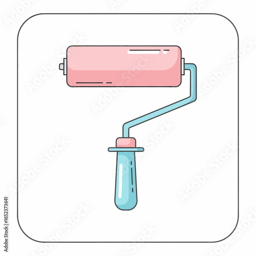 A stylized icon of a pink paint roller with a blue handle, a common tool for painting walls and home renovation.