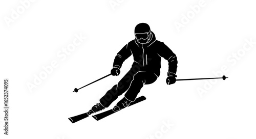 dynamic skier silhouette transparent background vector illustration