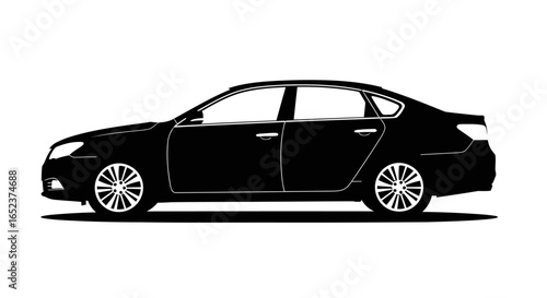 elegant black sedan silhouette transparent background vector illustration
