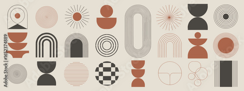 Mid Century Modern Geometric Shapes and Arches in Terracotta and Charcoal abstract background