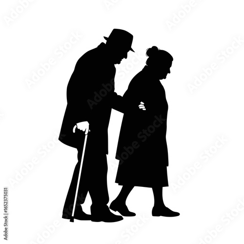 elegant senior couple walking a transparent vector illustration of support and companionship