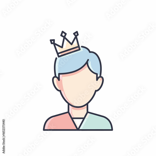 Stylized illustration of a person wearing a golden crown, signifying royalty or leadership.