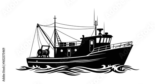 fishing trawler silhouette transparent background vector illustration