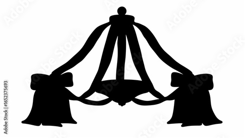 Silhouette of a decorative canopy with draped fabric and tassels, isolated on a white background design element