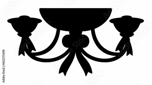 Silhouette of a candelabra with two arms and decorative ribbons hanging down in black and white color