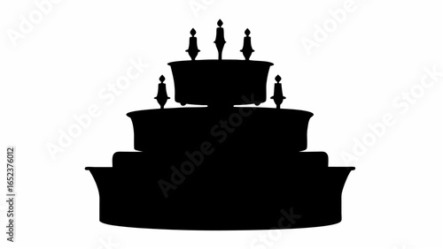 Silhouette of a three tiered cake with candles on top for a celebration or special occasion image