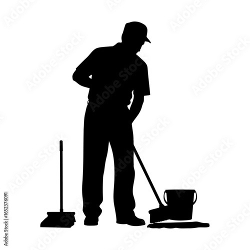 janitor silhouette transparent background for cleaning service designs