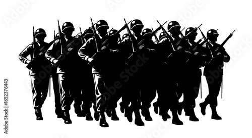 marching soldiers silhouette transparent background vector illustration