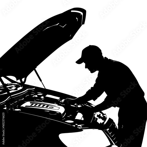 mechanic inspecting car engine transparent background vector silhouette